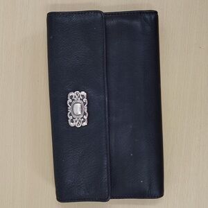 Fossil tri fold wallet black or very dark Brown multi pocket genuine leather